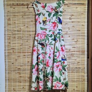 Cream A-Line Sleeveless Midi Dress for Wedding Guest
